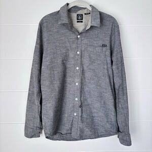 Volcom Gray Casual Cotton Button Up Shirt with Long Sleeves Size Medium
